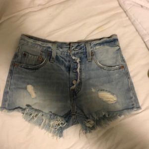 Distressed jean shorts